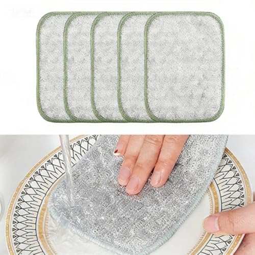 Multipurpose Wire Dishwashing Rags for Wet and Dry, 2026 New Reusable Steel Wool Scrubber 2-Layer Microfiber Wire Dishcloth, Multifunctional Dish Rags for Kitchen, Sinks, Pots, Pans (5 Pcs) - color: 5 Pcs