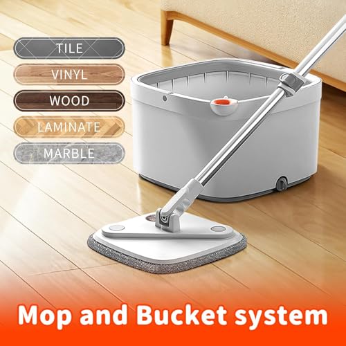 Spin Mop and Bucket with M16 Self Separation Dirty and Clean Water System with 2Pads, Self Wringing 360° Rotating Clean Mop-Head and Bucket Set for Hardwood Tile Marble Floors Mop-Grey - size: Grey Mop Set with 2 Pads