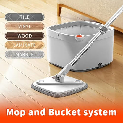 Spin Mop and Bucket with M16 Self Separation Dirty and Clean Water System with 2Pads, Self Wringing 360° Rotating Clean Mop-Head and Bucket Set for Hardwood Tile Marble Floors Mop-Grey - size: Grey Mop Set with 2 Pads