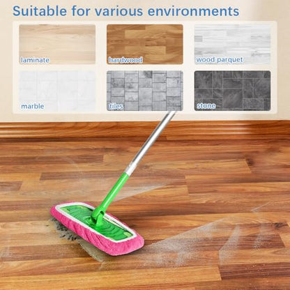 Microfiber Mop Pads - 3 Pack Reusable Washable Refills for Wet & Dry Floor Cleaning - Fits Most Standard Mops - Rose Pink Household Cleaning Pads - color: Rose Pink