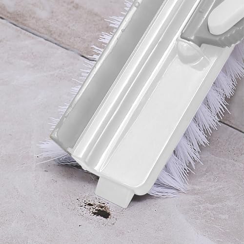 Grout Scrub Brush with 42" Long Handle Double-Sided Floor Scrub Brush V-Shape Grout Cleaner with Squeegee 180° Rotating for Tile Floors, Baseboards, Wall - color: White