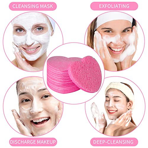50-Count Compressed Facial Sponges, Spunspon 100% Natural Cellulose Face Sponge Daily Cosmetic Spa Sponges for Face Cleansing Makeup and Mask Removal, Exfoliating Skin Massage for Travel Home, Pink - color: 50- Pack Pink