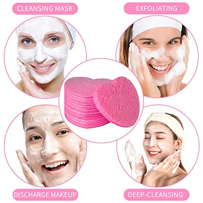 50-Count Compressed Facial Sponges, Spunspon 100% Natural Cellulose Face Sponge Daily Cosmetic Spa Sponges for Face Cleansing Makeup and Mask Removal, Exfoliating Skin Massage for Travel Home, Pink - color: 50- Pack Pink