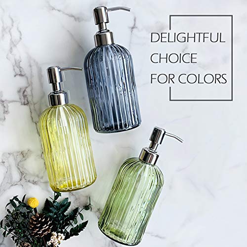 JASAI 18 Oz Vertical Stripes Kitchen Soap Dispenser with 304 Rust Proof Stainless Steel Pump, Refillable Liquid Soap Dispenser for Bathroom, Kitchen, Hand Soap, Dish Soap (Clear Grey) - color: Gray