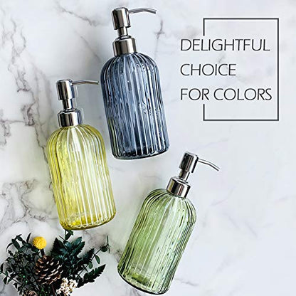 JASAI 18 Oz Vertical Stripes Kitchen Soap Dispenser with 304 Rust Proof Stainless Steel Pump, Refillable Liquid Soap Dispenser for Bathroom, Kitchen, Hand Soap, Dish Soap (Clear Grey) - color: Gray
