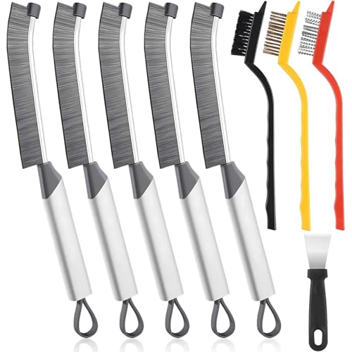 9-Piece Crevice Cleaning Brush Set, Hard Bristle Gap Scrubber Tools, Stiff Nylon Detail Brushes for Window Tracks, Bathroom Grout, Blenders & Kitchen Sink Detailing, Zero Cross-Contamination