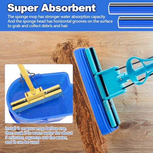 Willinglong 10 Pcs Roller Mop Refill Bulk Absorbent PVA Sponge Mop Head Replacement for Home Bathroom Business Garage Kitchen Cleaning (Blue) - color: Blue