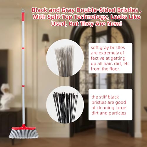 SDSM Indoor Outdoor Broom, Unique Double-Sided Bristles Long Handle Heavy Duty Broom Perfect for Home and Courtyard Garage Lobby Mall Market Floor Home Kitchen Room Office Pet Hair Rubbish 51 Inch