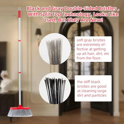 SDSM Indoor Outdoor Broom, Unique Double-Sided Bristles Long Handle Heavy Duty Broom Perfect for Home and Courtyard Garage Lobby Mall Market Floor Home Kitchen Room Office Pet Hair Rubbish 51 Inch