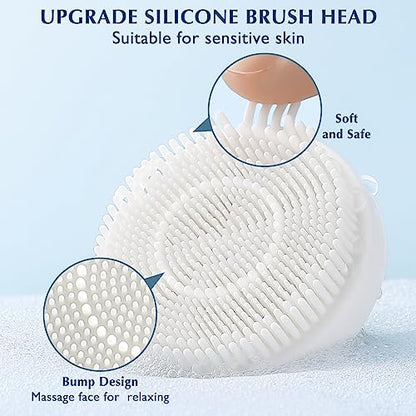 COSLUS Facial Cleansing Brush Silicone Face Scrubber: 7 in 1 FBS-D Electric Exfoliating Rotating Massage Device Waterproof Deep Cleaning Exfoliation Spa Machine - Electronic Skin Care Wash System - color: Black, size: With 7 brush heads