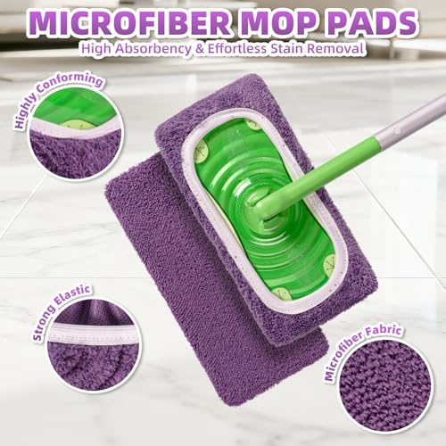 8 Pack Reusable Mop Pads Compatible with Swiffer Sweeper Mop, Dry and Wet Pads Refill, Microfiber Pads, Washable Sweeping Cloths for Surface/Hardwood Floor Cleaning (Purple) - color: Purple