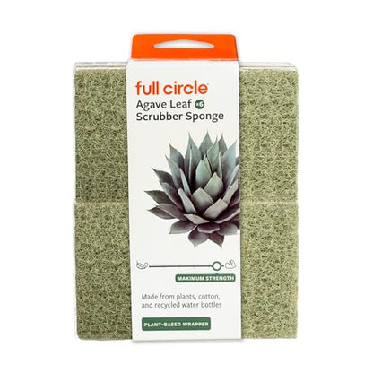 Full Circle Heavy Duty Scrubber Sponge – Robust Agave Leaf & Plastic-Free Cellulose – Dual-Sided Dish Sponge for Cast Iron, Grill Grates & Oven Racks, 6 Pack - size: Agave Sponge 6pk