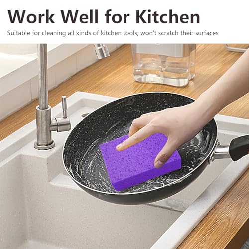 Cleaning and Washing Sponge, 3 Pack Large Extra Thick Heavy Duty Sponge Multi-Purpose for Kitchen Bathroom Bike Boat Car, Natural Cellulose Sponges 4" X 6" X 2" (Purple) - color: A-purple