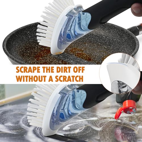 Soap Dispensing Replacement Dish Brush Storage Set with 2 PCS Brush Refills & Holder - RIMAY Dispenser Scrub Cleaning Scrubber Kitchen Dishwashing Dish Wand Handle for Dishes/Pans/Pots/Sink(Black) - color: Black