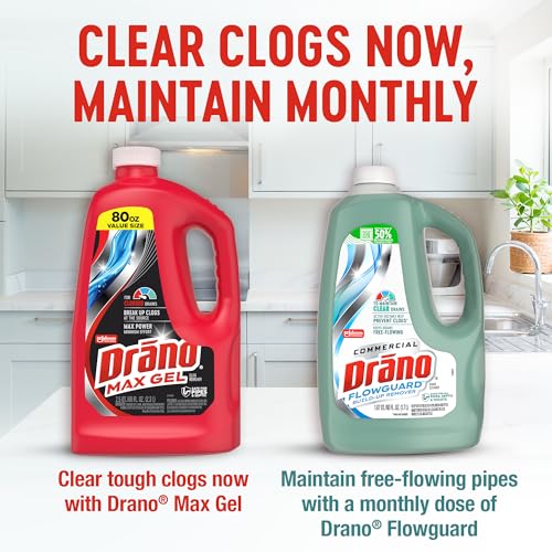 Drano Max Gel Drain Clog Remover & Cleaner, Fast-Acting to Unclog Standing Water & Remove Hair, Grease & Food Blockages, Safe for all Pipes & Septic, Kitchen Sinks, Bathroom Showers, 80 Oz, 2 Pack - size: 80 Fl Oz (Pack of 2)