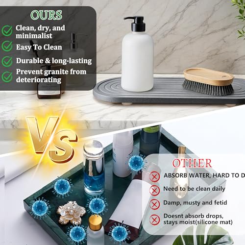 Instant Dry Sink Caddy Organizer, Fast Drying Sink Caddy, Water Absorbing Stone Sponge Holder for Kitchen and Bathroom Countertop with Natural Loofah and Wooden Feet - color: Dark Gray