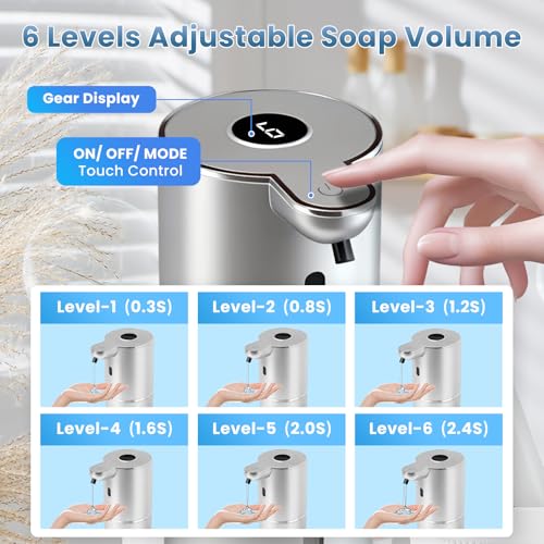 Automatic Soap Dispenser, Touchless Liquid Soap Dispensers, USB Rechargeable, 6-Level Adjustable Volume Control, 12.8oz/380ml, Wall Mount for Kitchen, Bathroom, Free Liquid Dispenser Stickers (Silver) - color: Silver