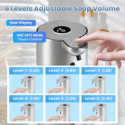 Automatic Soap Dispenser, Touchless Liquid Soap Dispensers, USB Rechargeable, 6-Level Adjustable Volume Control, 12.8oz/380ml, Wall Mount for Kitchen, Bathroom, Free Liquid Dispenser Stickers (Silver) - color: Silver
