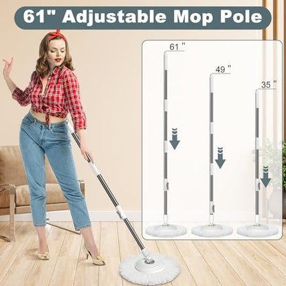Mop and Bucket with Wringer Set,Spin Mop and Bucket System, Mops for Floor Cleaning,Household Supplies Tools with 6 Replacement Refills,61" Extended Handle for Household Hardwood Floor - White - size: White Mop Bucket + 6 Mop Heads