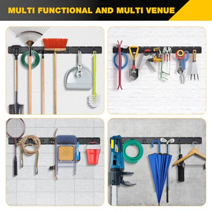 Garage Tool Organizer Wall Mount with 48 inches Rails and 7 Adjustable Heavy-Duty Hooks, Garden Tool Organizer, 10 Pack Carries 440 lbs, Heavy Duty Garage Storage Rack For Yard, Shed, Easy to install - size: 48 inch with 3 Panels & 7 Hooks