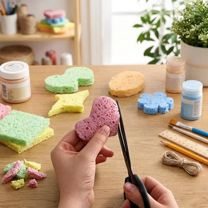 10 Pcs Cellulose Kitchen Sponges, Natural Compressed Sponges Reusable Non Scratch Sponge for Kitchen Dish Washing Bathroom Cars Cut-Outs DIY Scrub Sponge for Cleaning