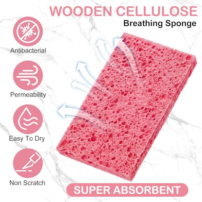 Zhengmy 100 Pieces Sponges Bulk Sponges Kitchen Compressed Sponge Natural Dish Sponge Compressed Wood Pulp Cleaning Without Scratching for Kitchen Bathroom, 3.9 x 2.4 x 0.12 Inch (Pink) - color: Pink