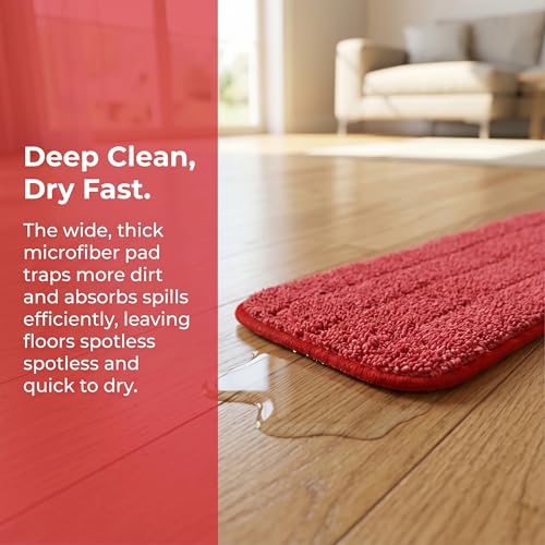 Microfiber Replacement Mop Pad, 18 x 6 Wet & Dry Home & Commercial Cleaning Refills, Reusable Floor Mop Pads, 6 Pack (Red)… - color: Red
