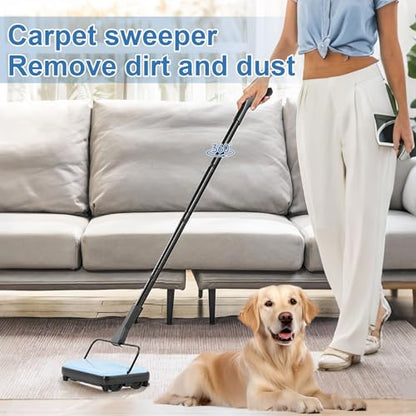 Carpet Sweeper Manual, Floor Sweeper with 300 ml Dustbin Capacity Easy to Empty, 6.7 inch Cleaning Width for Home Office Carpets Pet Hair Dust, Blue