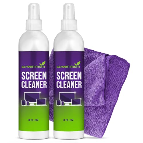 Screen Cleaner Spray and Microfiber Cloth 2-Pack (2x8oz) by Screen Mom-Screen Cleaner Spray and Wipe for TV, Computer, Phone, iPad, Car Screen Cleaning Kit Electronic Cleaner Spray - size: 8oz Pack of 2