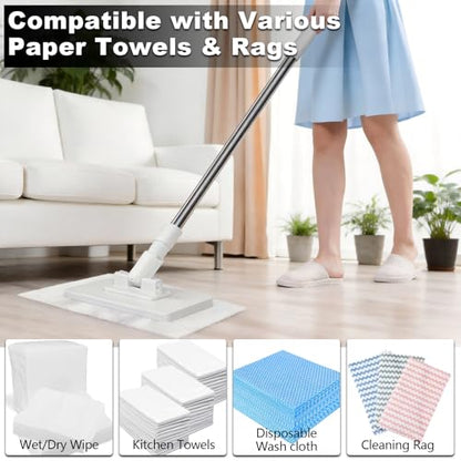 2 PCS Snap Grip Mini Mop Set with 36in Handle & 10 PCS Reusable Cloths, Convenient Cloth Changing Mini Mop Automatic Gripping or Releasing, 360° Rotating Head for Wet & Dry Cleaning, Corners