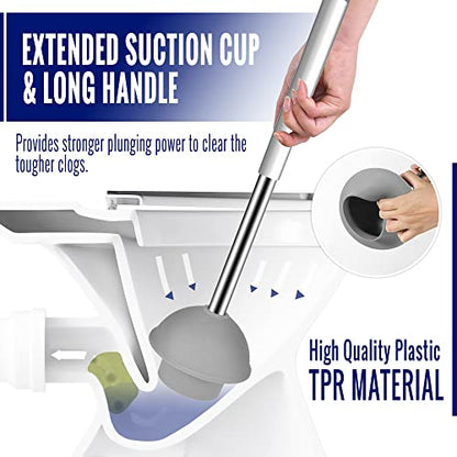 True Fresh Toilet Brush and Plunger Set with Holder Caddy -Stainless Steel Brush and Toilet Plunger for Heavy Duty -2-in-1 Scrubber Combo with Hidden Tweezer & Extendable Plastic Handle