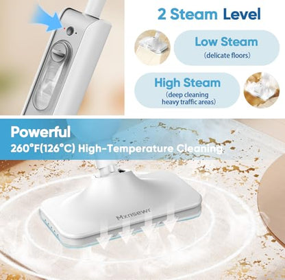 Steam Mop All-in-one Multi-Functional Powerful Steam Cleaner, Handheld Detachable Floor Steamer with 2 Steam Level, 380ML Water Tank & 23FT Power Cord for Whole Home Use