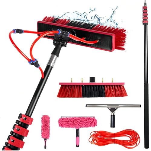 AHWEKR 18ft Water Fed Pole Kit, Rotatable Solar Panel Cleaning Brush & Squeegee, 2 Dusting Brushes, Extendable Black Lightweight Pole for Roof Window,55cm Brush Head - color: 55cm Brush Head, size: 18ft（5.4m）