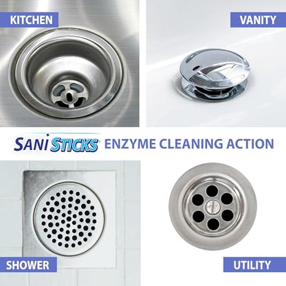 SANI 360° Sani Sticks Drain Cleaner and Deodorizer, 24 Count, Lemon Scent Enzyme Pipe Cleaners, Eliminate Odors, Prevent Clogged Drains, Safe for Sinks, Bathtub Drains, Septic Tanks - size: 24 Count