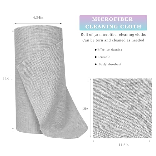 50PCS Microfiber Towel Roll, 12×11.6 inch Washable Tear Away Cleaning Cloth, Reusable Ultra Absorbent Rags Scratch Free Quick Drying Towel Roll, Lint-Free Cloth for Car (Gray) - color: Gray