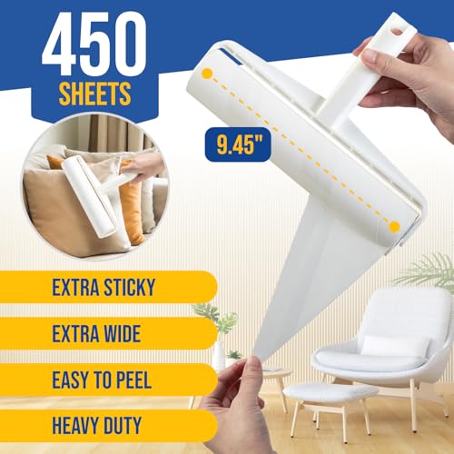Lint Roller Refills – 9.45 Inch Wide – Lint Rollers for Pet Hair Extra Sticky Refills – Ideal for Furniture, Clothes, Bedding - 5 Pack 450 Sheets - size: Refills - 9.45" - 450 Sheets