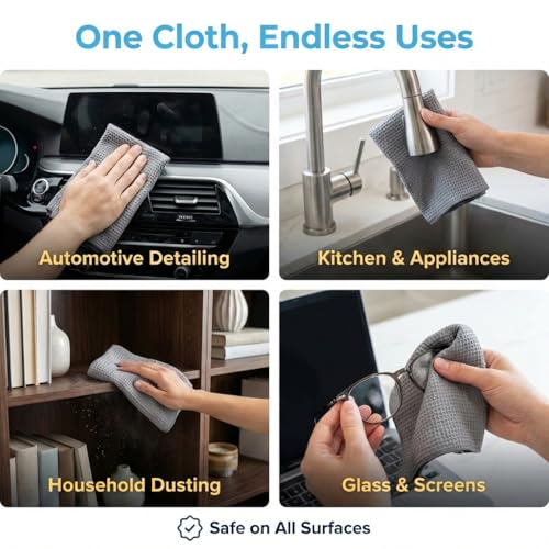 MIRACLEAN Waffle Weave Microfiber Towel, 12 x 12 inches, Barista Towels, Lint Free Cloth, Glass Towels, Waffle Towels Car Detailing, 6 Pack Premium Microfiber Cleaning Cloth - size: 6 Pack