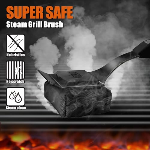 GRILLART Grill Brush Bristle Free. SteamWizards BBQ Replaceable Cleaning Head, Seamless-Fit Scraper Tools for Cast Iron/Stainless-Steel Grates Griddle, Safe Barbecue Grill Cleaner Brush-Dark Black - color: Dark Night