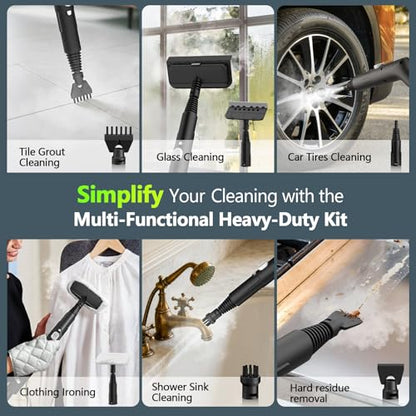 Handheld Steam Cleaner, 3S Instant Heat 1350W High Pressure Steam Cleaner, Portable Chemical-Free Deep Cleaning Steamer for Grout Tile Bathroom Kitchen Car Detailing with Continuous Refill (White)