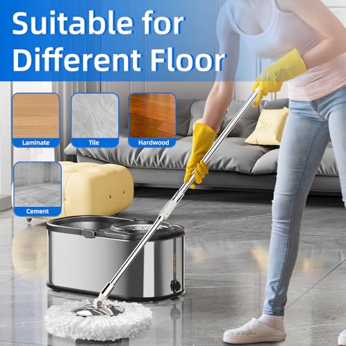 Spin Mop and Bucket with Wringer Set for Home,360° Mop and Bucket with Separate Clean and Dirty Water,Wet Dust Mop for Floor Cleaning with Extra Refills (Silver) - color: Silver-1
