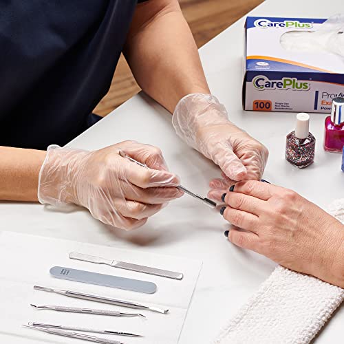 CARE PLUS Latex-Free Vinyl Gloves Clear Medium Size 100 Count | Heavy Duty, Non-Sterile, Powder-Free, Rubber | Food Prep, Kitchen & Cleaning Gloves, Ideal for Professional Use - color: Vinyl Clear, size: Medium