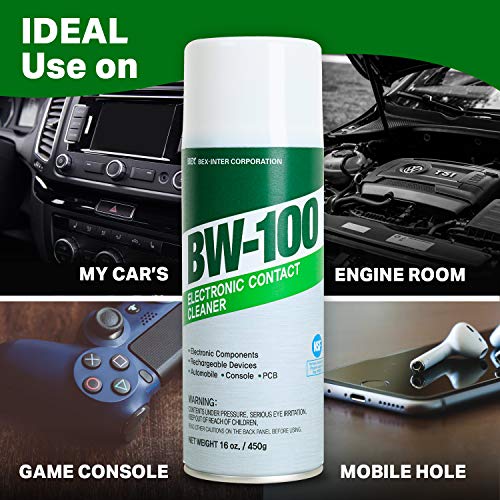 BW-100 Non-Flammable Electronic Contact Cleaner Aerosol Spray- Safely Cleans Joycons, Computers, PCB, and More - Removes dust, dirt and contaminants on contacts - Quick Dry| 16oz/450g - size: 1 Pound (Pack of 1)