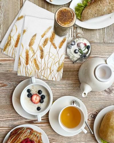 Golden Wheat Hand Towels Set,Waffle Weave Kitchen Towels 2 Pieces,Microfiber Hair Face Bath Tea Towel Absorbent Quick Drying Cleaning Dish Cloths,Retro Summer Fall Harvest Crops Botanical 15.7"x23.6" - color: Floralhab53099