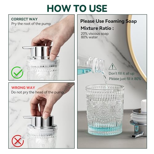 Glass Foaming Soap Dispenser - Foaming Hand Soap Dispenser for Bathroom & Kitchen, 10 OZ Transparent Foam Hand Wash Dispenser, Refillable Dish Dispenser Golden Pump - color: Golden Foam Pump, size: 10 OZ
