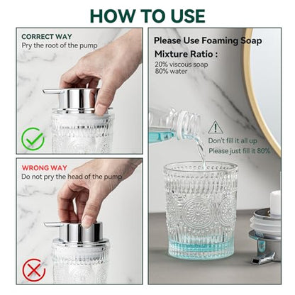 Glass Foaming Soap Dispenser - Foaming Hand Soap Dispenser for Bathroom & Kitchen, 10 OZ Transparent Foam Hand Wash Dispenser, Refillable Dish Dispenser Golden Pump - color: Golden Foam Pump, size: 10 OZ