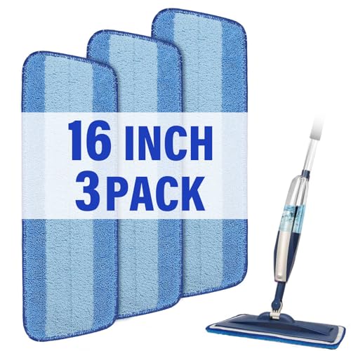 16.5" Microfiber Mop Pads Refills, 3 Pack Reusable Replacement Heads | reusable wet mop refills, machine washable for 14-16 inch spray mops, hardwood floors, dust cleaning & scrubbing - color: 16"blue Stripe*3