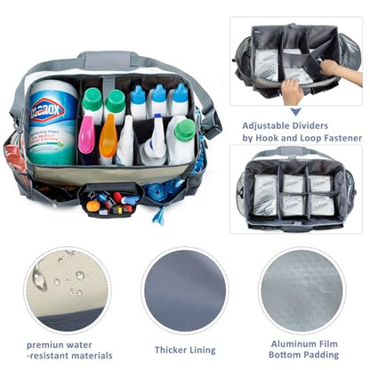 Large Cleaning Supplies Organizer-Cleaning Caddy Organizer With Handles & Shoulder Strap-Cleaning Bags for Cleaning Suppliers-Housekeepers Wearable Cleaning Tote Upgraded - color: Beige