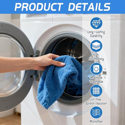 6 Pack Extra Large Microfiber Cleaning Cloths 20"x30", Lint-Free Reusable Towels for Home, Glass, Windows, Office, Kitchen, Bathroom – Blue Set - color: Blue