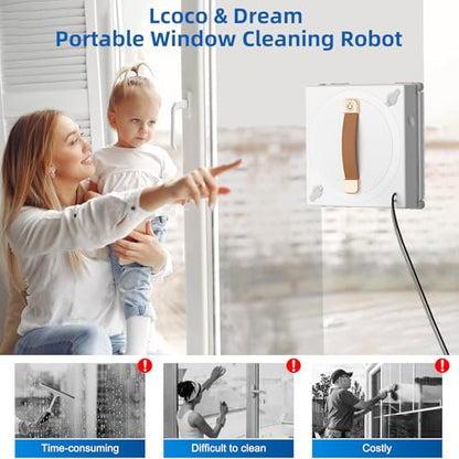 Lcoco&Dream GLE 350 Window Cleaning Robot with 2-Nozzle Dual Spray, Smart Path Planning & Cleaning Modess, Remote Control Smart Window Robot for High-Rise Windows, Mirrors & Glass Doors & Marble