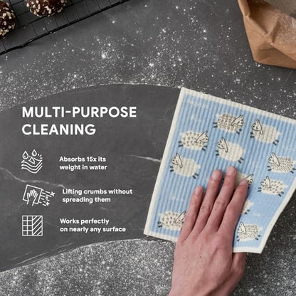 RECYCO Swedish Dishcloths for Kitchen | 6 Pack Farmhouse Friends Washable Dish Rags | Cellulose Reusable Cleaning Paper Towels | Absorbent Counter Dish Cloth Sponge Kitchen Wipes, 8" L x 7" W - color: Farmhouse Friends - 6 Pack